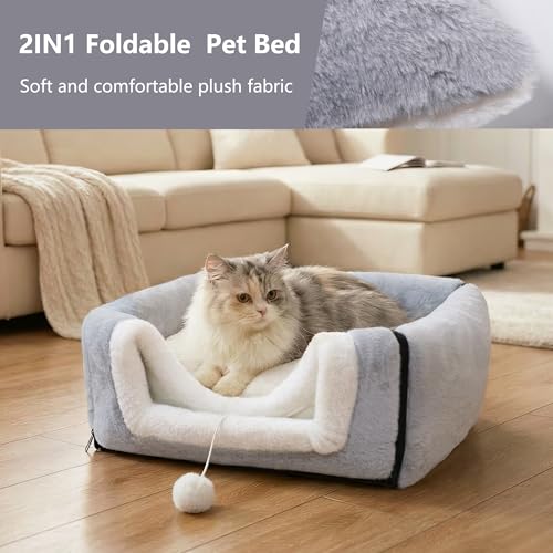 Cat Bed for Indoor Cats (Grey / L:(17.5"×16.9"×15.9"))