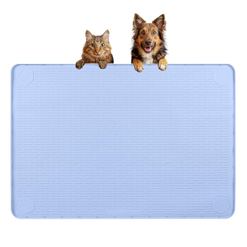 Dog Food Mat 34''x22'' Extra Large Dog Mat for Food and Water (34"L x 22"W / Blue)