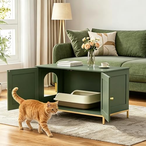 35.4" L Cat Litter Box Enclosure with Metal Frame (35.4"L / Green)