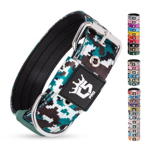 Heavy Duty Thick Dog Collar with Metal Buckle for Large Dogs (L – Fits Neck 18.9"-21.7" / Camo Cyan)
