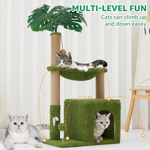 38'' Cat Tree Tower with Scratching Posts Cat Condo Tree Green (Green / 38‘’)