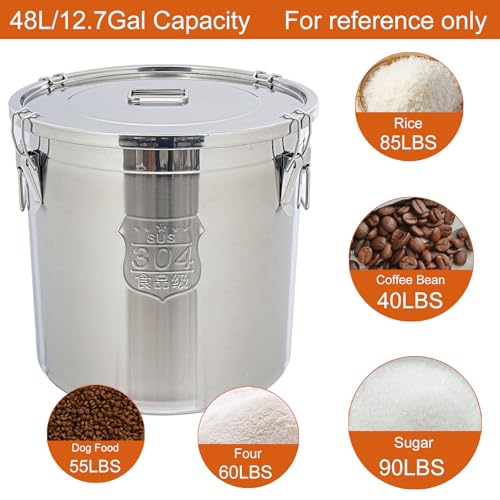 12.7Gal 304 Stainless Steel Rice Storage Container 40 (48L)