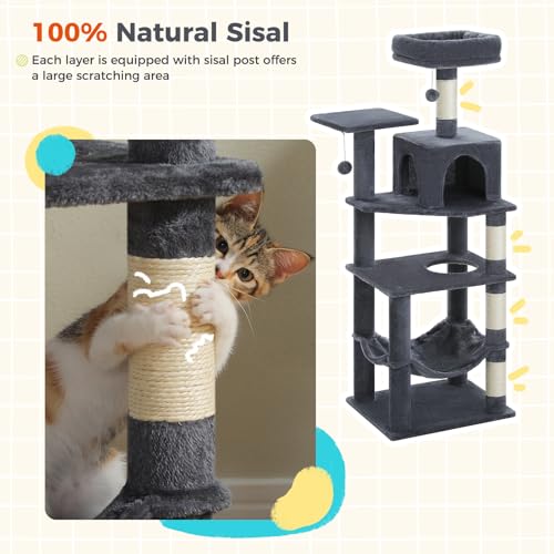 56.3in Multi Level Cat Tree for Indoor Cats (Smoky Grey / Air(19.7"L x 15.8"W x 56.3"H))