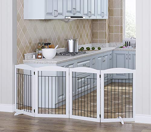 Free Standing Foldable Wire Pet Gate for Dogs (White / 【4 Panels】80"W x 30"H)