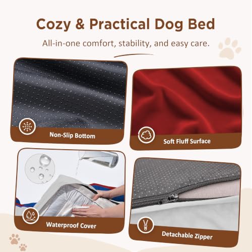 Orthopedic Dog Bed for Extra Large Dogs with Bolster (42.0"L x 30.0"W x 8.5"Th / Primary Tri-Color)