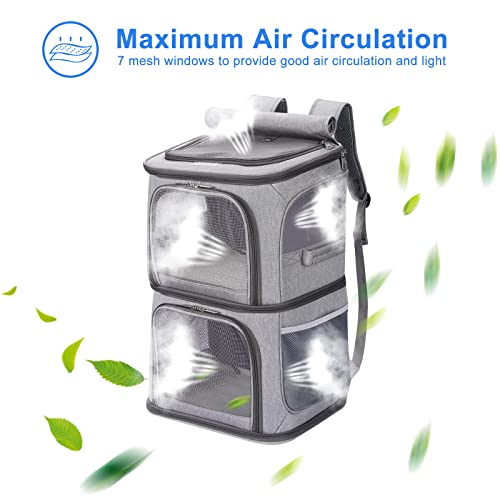 2-in-1 Double Pet Carrier Backpack for Small Cats & Dogs, Grey (Grey / 14.6"L x 11.2"W x 21.6"H)