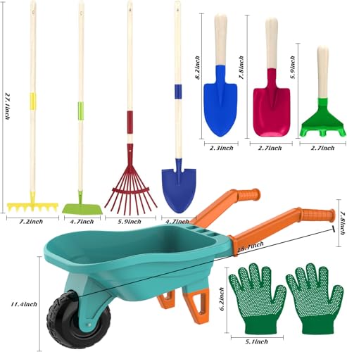 Kids Gardening Set with Wheelbarrow (Green)