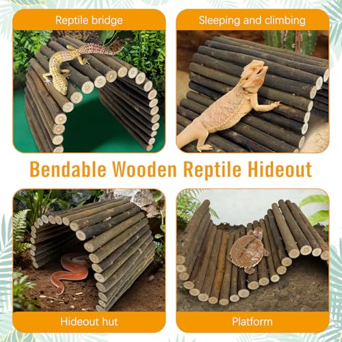 13.8" L x 7.9" W Wooden Reptile Bridge Ladder Climbing Toy Natural Hideout Tunnel Ramp for Lizards Gecko Spiders Snakes Tortoise