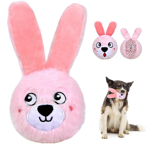 Squeaky Dog Toys for Aggressive Chewers (M/L / Pink Bunny)