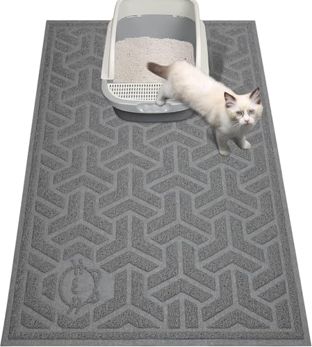 Waterproof Cat Litter Mat Large 35" x 24" Soft on Kitty Paws (A-Gray)