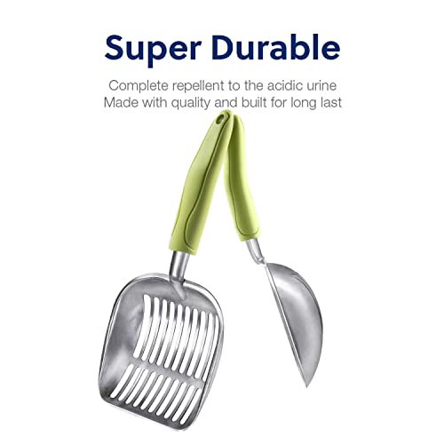 Cat Litter Scoop (Large / FLAT Aluminum \ #03 Green Handle)