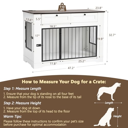 Large Dog Crate Furniture (White / 47.2"L x 23.8"W x 32.7"H)