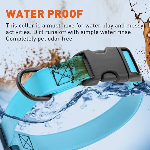 Biothane Waterproof Dog Collar with Quick Release Buckle Strong Coated Nylon Webbing with Odor (1"W by 15-25"L / Sky Blue)