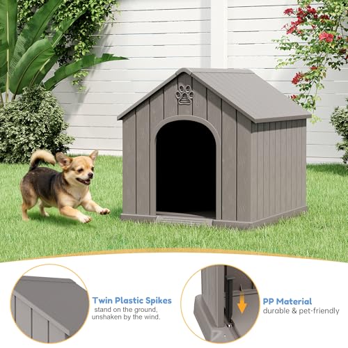 Dog House Outdoor Indoor for Small Medium Dogs (Grey / 26.18" L × 24.02" W × 25.98" H)
