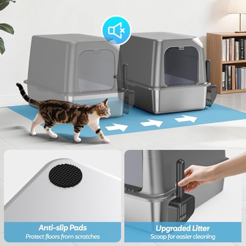 XL Stainless Steel Litter Box with Lid (14 - Light Gray (Pack of 1))