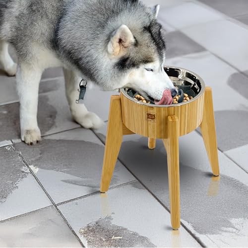 Slow Feeder Dog Bowl for Large Dogs (Height: 12", Slow Feeder Bowl: 8" / Bamboo-SF12)
