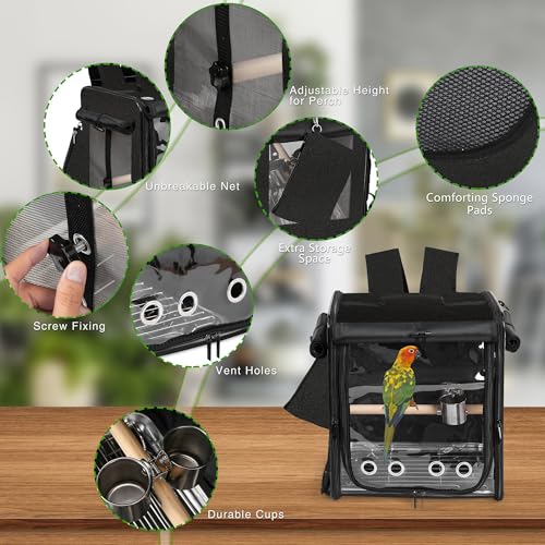 Bird Carrier with Seat Belt for Car Travel (13.5"L x 10.0"W x 15.5"H / Black)