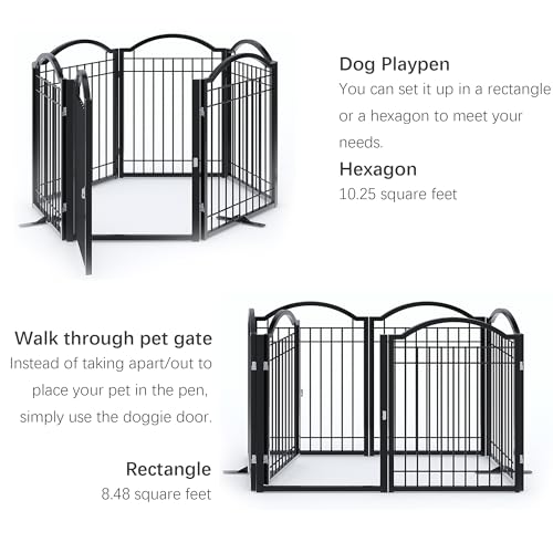 Metal No Assembly Freestanding Dog Gate with Door Walk Through (Black / 6 panels)