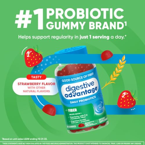 Prebiotic Fiber Supplement Strawberry Flavor Gummies with Probiotics for Women & Men Digestive Health
