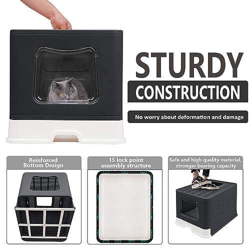 XL Foldable Cat Litter Box with Lid (BLack / X-Large)