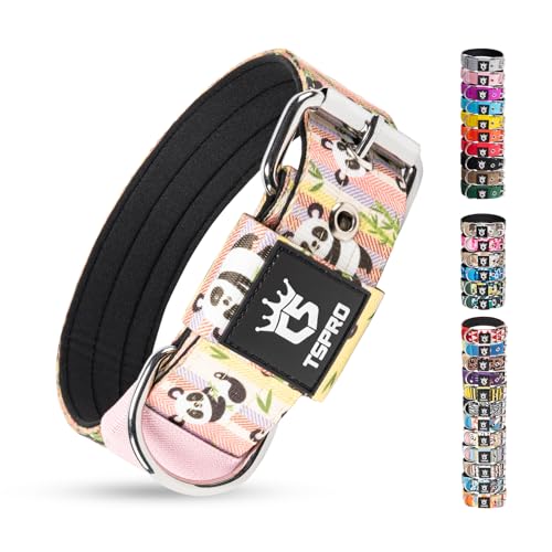 Heavy Duty Thick Dog Collar with Metal Buckle for Medium Dogs (M – Fits Neck 15.8"-18.9" / Cute Panda Print)