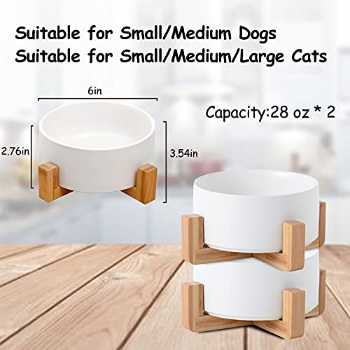 Ceramic Dog Cat Bowl Set with Stand (White / Medium Size Dog Bowls 850ML*2)