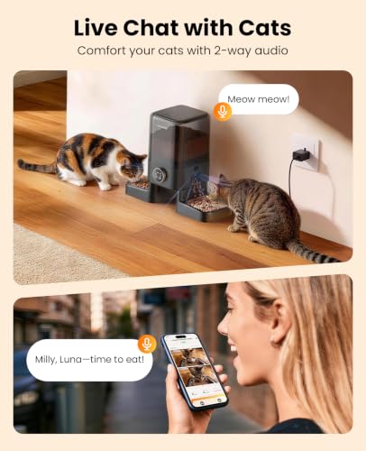 Automatic Cat Feeder with Camera for 2 Cats Pets