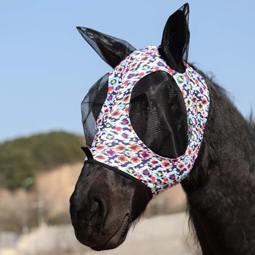 Super Comfort Stretchy Fly Mask Large Eye Space with UV Protection Soft on Skin with Breathability Geo Feather M (M / Geo Feather)