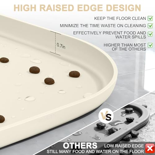 Waterproof Silicone Pet Food Mat with Raised Edge for Dog & Cat (White Sand / 19"L x 12"W)