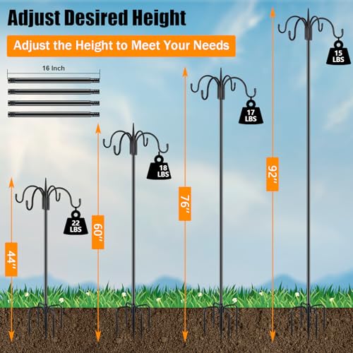 Heavy Duty Shepherds Hook 2 Pack 92" Four Hooks Adjustable (92 Inch)