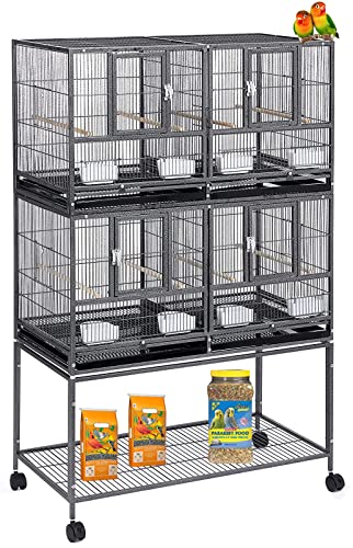 Double Stackable Sturdy Wrought Iron Center Divided Side Nesting Box Doors Breeder Breeding Bird Flight Double Rolling Cage for Aviaries Canaries Cockatiels Lovebirds Finches Budgies Small Parrots (Black Vein)