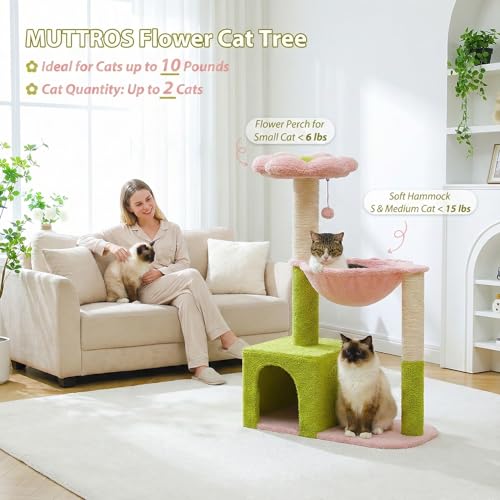 Flower Cat Tree with Large Metal Frame Hammock (35" Upgraded Flower Cat Tree / Pink)