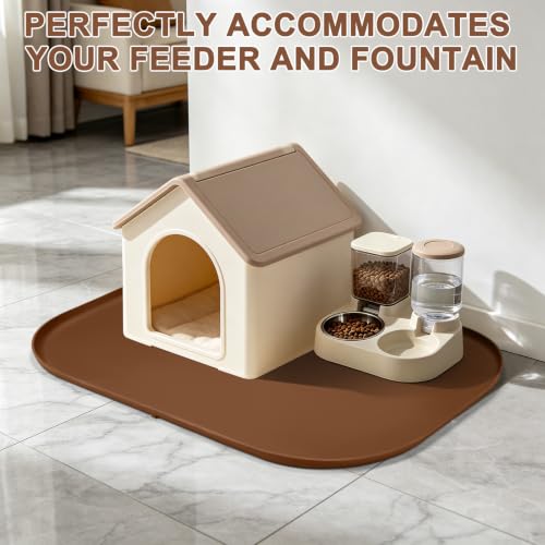 Waterproof Silicone Pet Food Mat with Raised Edge for Dog & Cat (Brown / 36"L x 24"W)