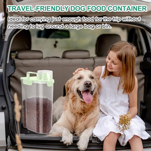 Travel Dog Food Storage Container 5 lbs with Dog Bowl (Green 6Qt)