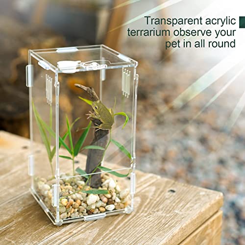 Small Acrylic Reptile Tank Habitat Locking Terrarium 4''x4''x8'' (Small)