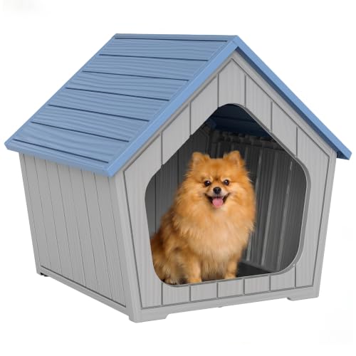 Indoor Outdoor Small Dog House Weatherproof for Small Dogs Sturdy Pet House for Indoor Living Room & Outdoor Patio (Light Blue / 24"L×23"W×23"H)