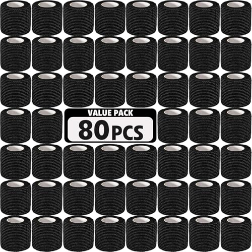 80 Pack Self Adhesive Bandage Wrap Black (Black / 2IN - 80Pack)