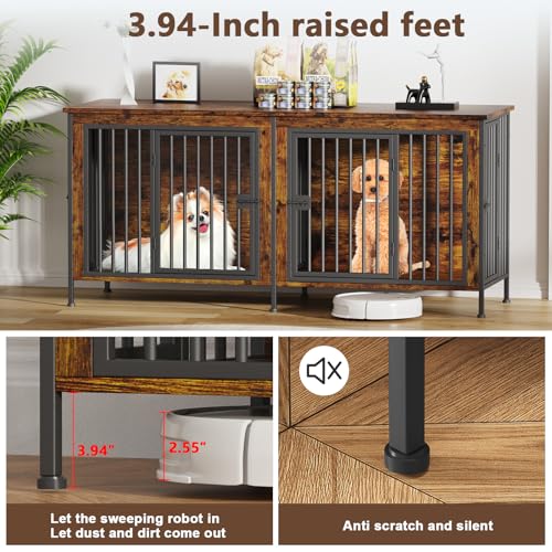 63" Dog Crate Furniture for 1 or 2 Dogs (Brown / 63.0"L x 23.6"W x 27.9"H)