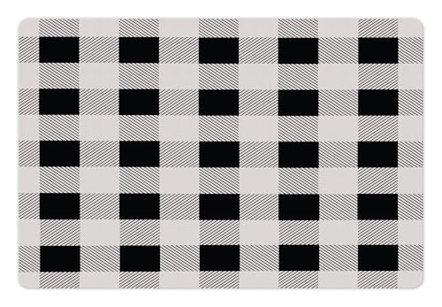 Plaid Pet Mat for Food and Water (Grey Black)