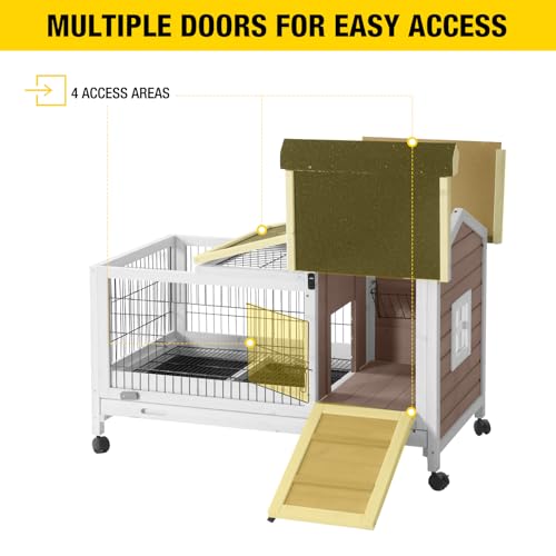 Rabbit Hutch Indoor Bunny Cage Outdoor Bunny House with Wire Floor Leakproof Plastic Tray
