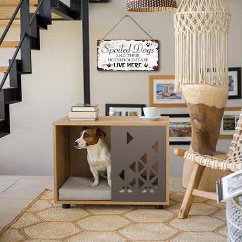 Dog Signs For Home Decor Gifts For Dogs Owners Bedroom Decor Wood Family Decoration Room All You Need Is Love And A Dog Spoiled Dogs And Their Household Staff Live Here Signs 12x6 In (009)