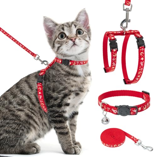 Cat Harness with Leash and Collar Set (Small / Red)
