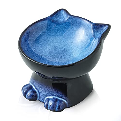 Elevated Cat Bowls (6.8 OZ / Blue & Black)