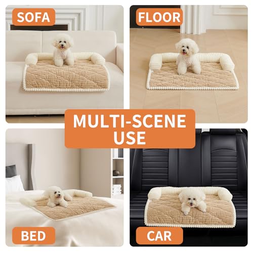 Dog Couch Bed for Small Dogs (Khaki / Small(27.56"L X 25.59"W X 5.5"Th))