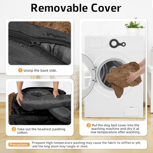 Calming Dog Bed Fluffy Plush Dog Mat for Furniture Protector with Removable Washable Cover for Large Medium Small Dogs and Cats (Brown / 53.0"L x 39.3"W x 6.0"Th)
