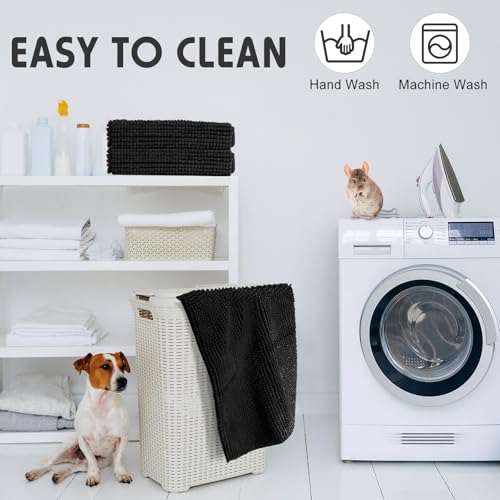 4 Pcs Guinea Pig Cage Liner (Black / 16 x 24 Inch / Low Pile Chenille)