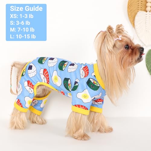 Dog Pajamas Small Sized Dogs Stretchable Summer Dog Clothes Pjs 4 Legs Girl Boy Cute Soft Puppy Outfits Doggie Cat Jammies Jumpsuit Sleeper for Pet (Bread / Medium (Chest 15in ))