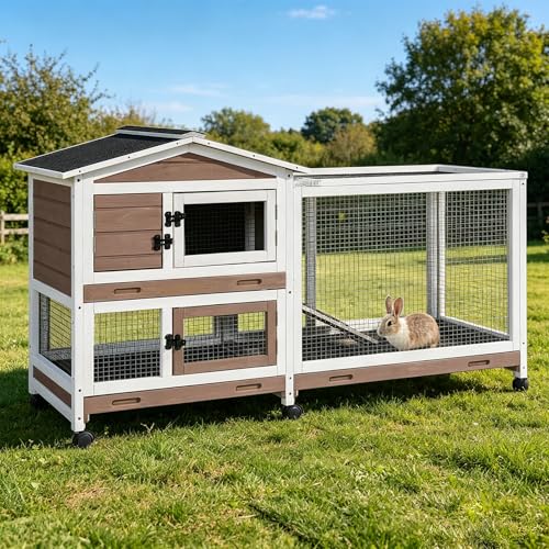 Rabbit Hutch Indoor Outdoor (Brown / 62.0"L x 22.6"W x 33.5"H)
