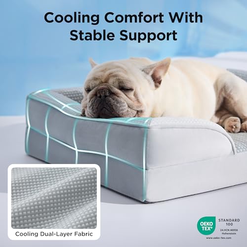 Cooling Dog Bed Medium Size Dog Washable Original Design (Cooling Grey / 28"l X 23"w X 6.5"th)