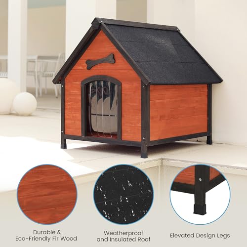 Solid Wooden Dog Crates Large Dogs Outdoor Indoor with Curtain (Brown1 / Medium)